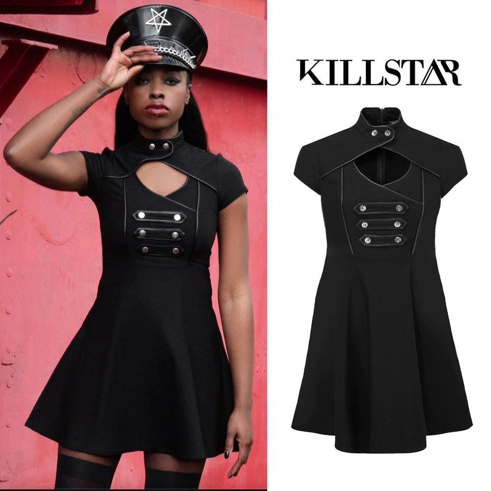 **SOLD** Killstar Regiment Skater Dress - L / Black, Goth, Gothic, Alternative